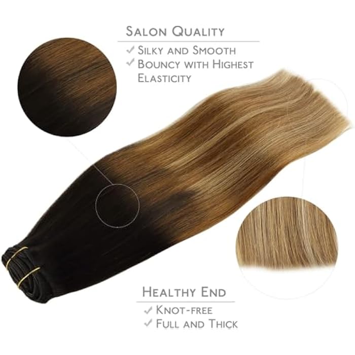 ECIF 14 120g 7pcs Clip in Human Hair Extensions Light Brown - Image 3